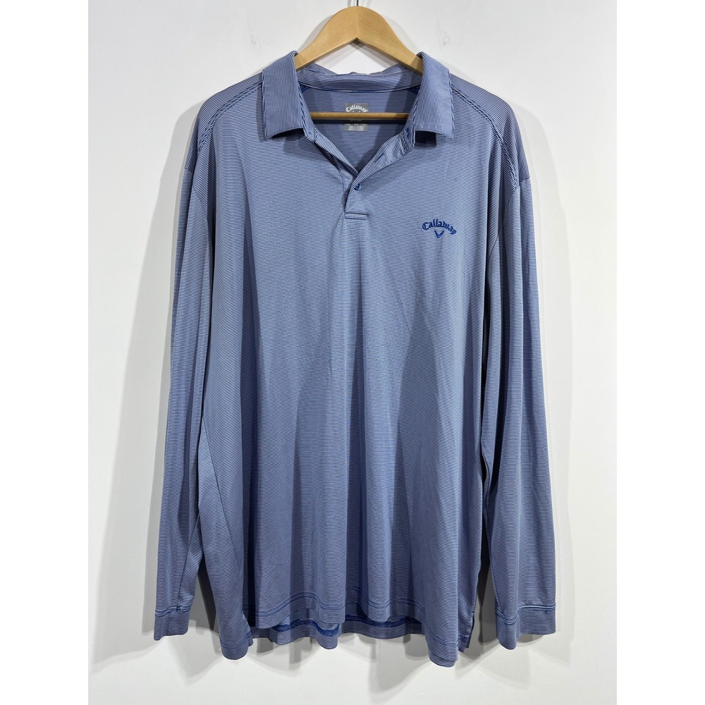 Callaway Opti-Dri Golf Blue Polo Shirt Striped Mens XXL Athleisure Casual
